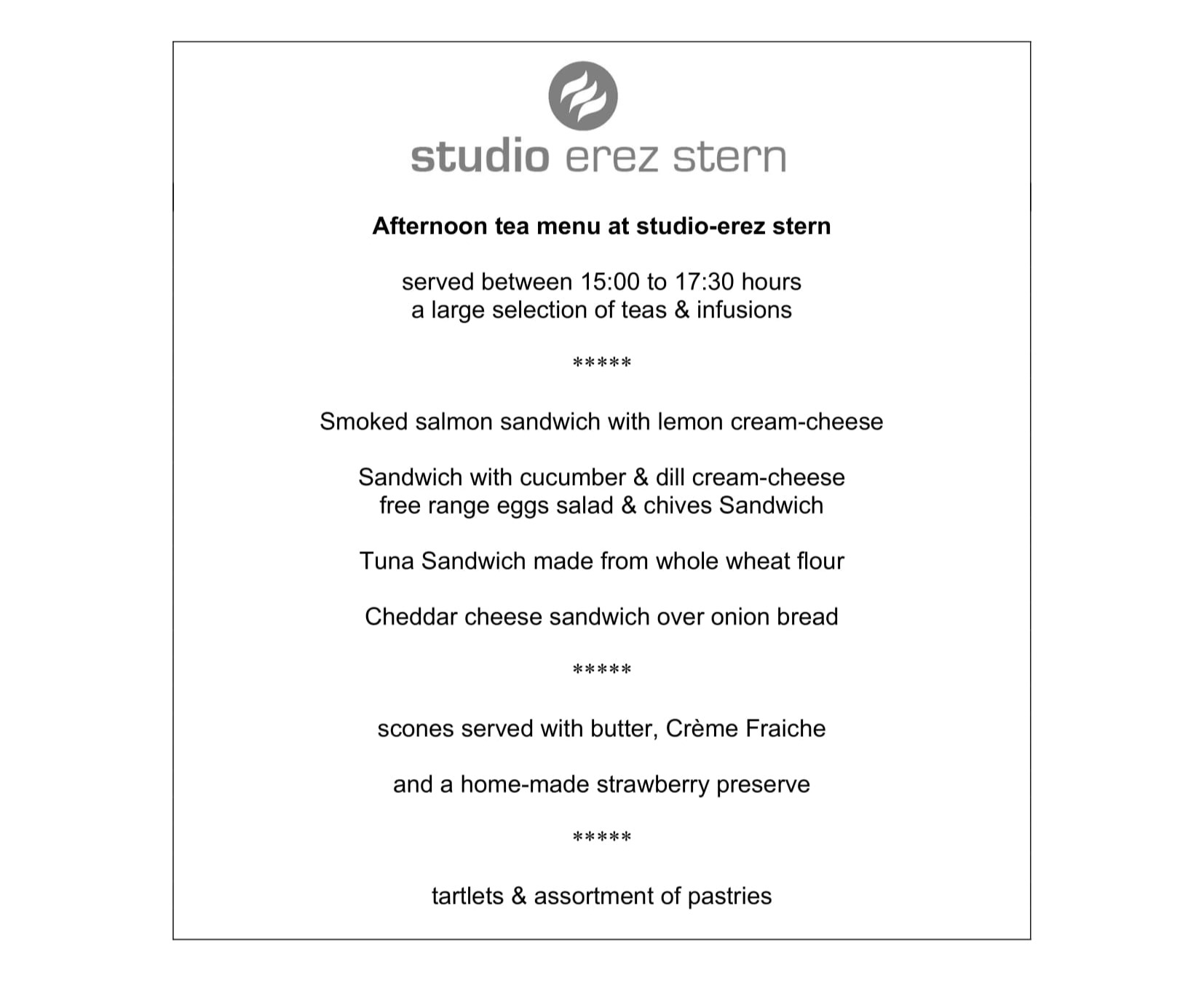 afternoon tea menu
